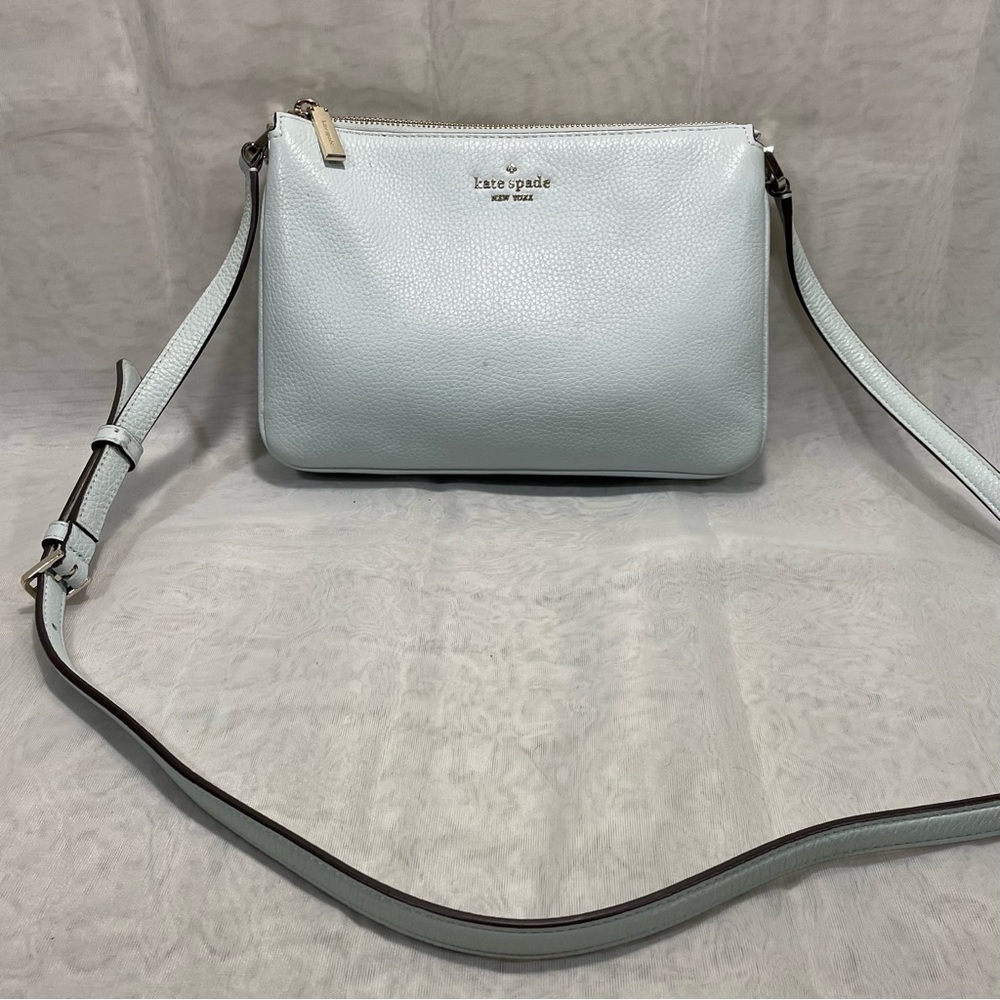 Kate Spade Leila Leather Triple Gusset Light Blue Crossbody Bag, EUC